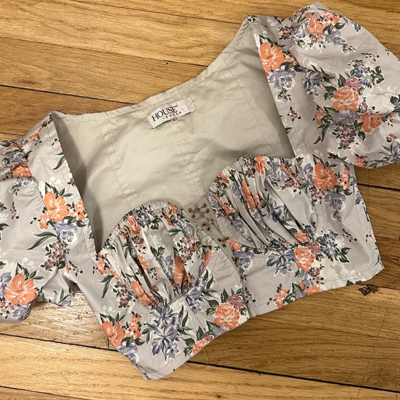 Cap sleeve floral house of London crop top sz S summery light chic peasant top - Picture 2 of 4